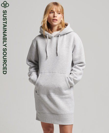 Women's Organic Cotton Vintage Logo Hoodie Dress Light Grey / Glacier Grey Marl - Size: 8
