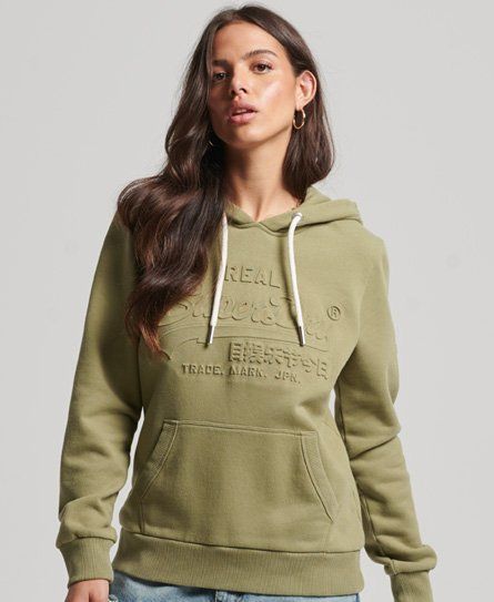 Women's Embossed Graphic Logo Hoodie Green / Oil Green - Size: 10