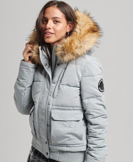 Women's Everest Hooded Puffer Bomber Jacket Light Blue / Skylark - Size: 10