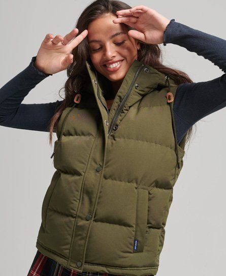 Women's Everest Hooded Puffer Gilet Green / Surplus Goods Olive - Size: 12