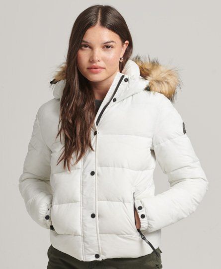 Women's Hooded Mid Layer Short Jacket White / Winter White - Size: 14