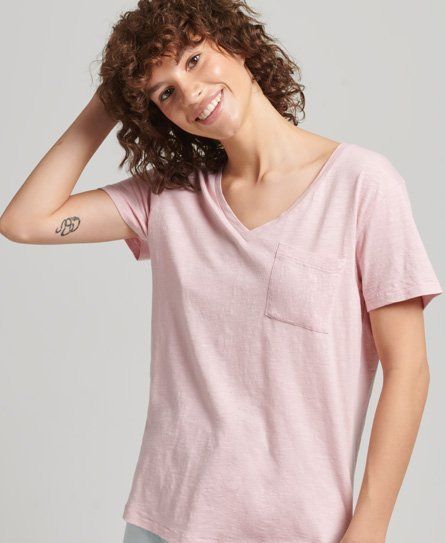 Women's V-Neck Pocket Slub Jersey T-Shirt Pink / Soft Pink - Size: 8