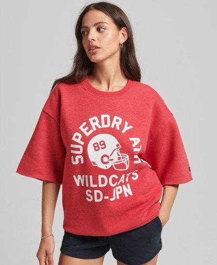 Women's College Short Sleeve Crew Sweatshirt Red / Risk Red Marl - Size: 8