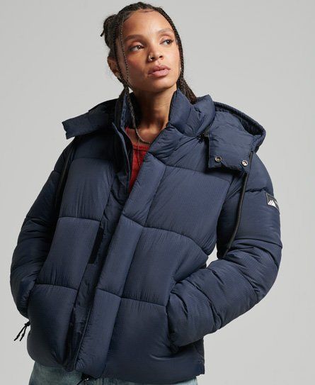 Women's Hooded Ripstop Puffer Jacket Navy / Eclipse Navy Grid - Size: 10