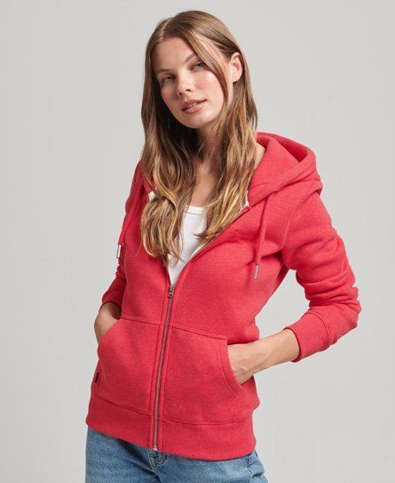 Women's Organic Cotton Essential Logo Zip Hoodie Red / Papaya Marl - Size: 10