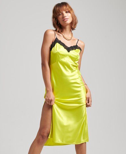 Women's Lace Satin Midi Dress Yellow / Sulphur Spring - Size: 8