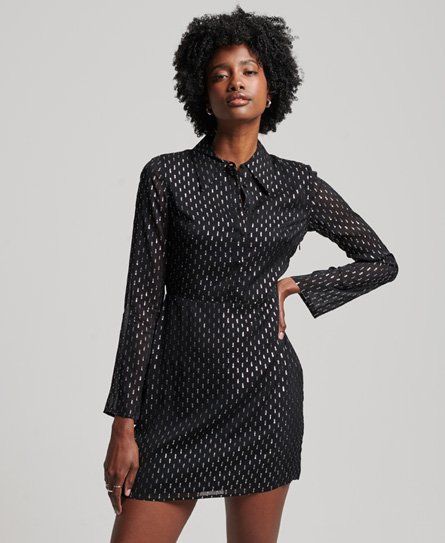 Women's Printed Mini Shirt Dress Black - Size: 8