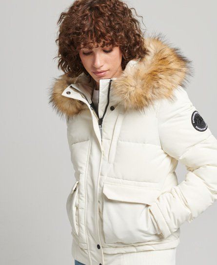 Women's Everest Hooded Puffer Bomber Jacket White / Winter White - Size: 8