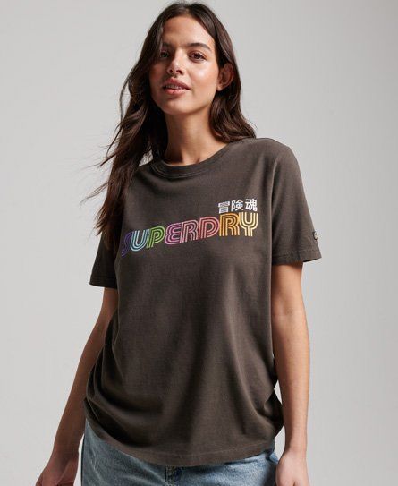 Women's Vintage Retro Rainbow T-Shirt Black / Vintage Black - Size: 14
