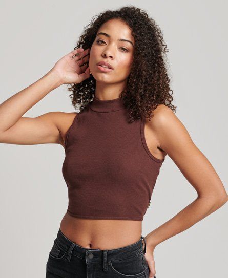 Women's Cropped Mock Neck Tank Top Brown / Brown Chicory Coffee - Size: 10