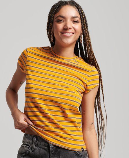 Women's Vintage Cropped T-Shirt Gold / Track Gold Stripe - Size: 10