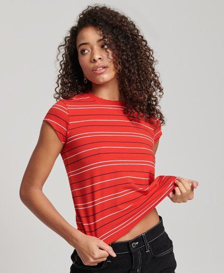 Women's Vintage Cropped T-Shirt Red / Red Stripe - Size: 10