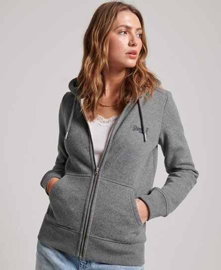 Women's Vintage Logo Embroidered Zip Hoodie Grey / Charcoal Grey Marl - Size: 10