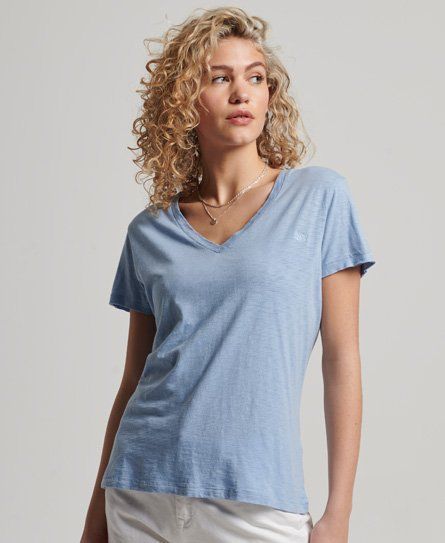 Women's Slub Embroidered V-Neck T-Shirt Blue / Forever Blue - Size: 10