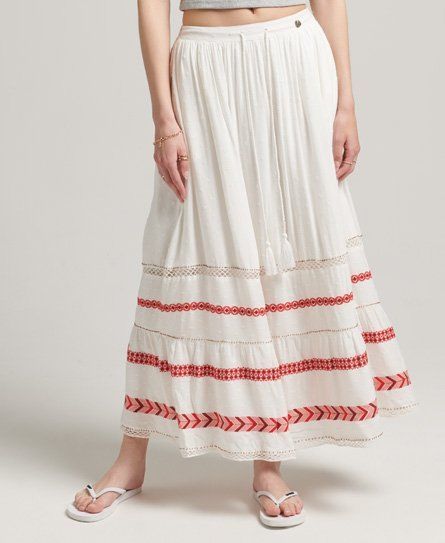 Women's Vintage Embroidered Maxi Skirt Cream - Size: 10