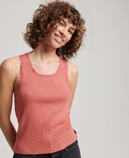Women's Lace Trim Vest Top Cream / Coral Peach - Size: S/M