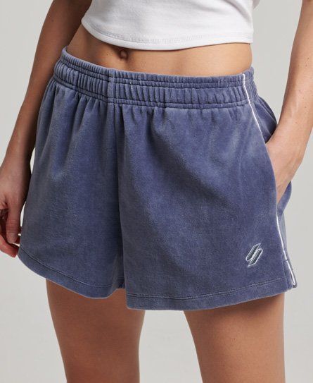 Women's S Logo Velour Shorts Blue / Flint Stone Blue Grey - Size: 16