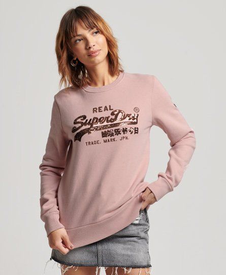 Women's Vintage Logo Embellished Crew Sweatshirt Pink / Vintage Blush Pink - Size: 10