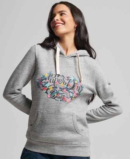 Women's Floral Scripted Hoodie Grey / Athletic Grey Marl - Size: 10