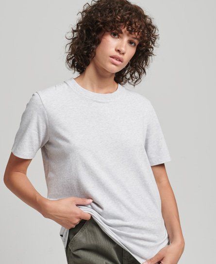 Women's Organic Cotton Vintage Logo Embroidered T-Shirt Light Grey / Glacier Grey Marl - Size: 8