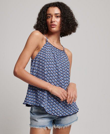 Women's Halter Beach Cami Top Blue / Geo Tile Print - Size: 12