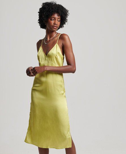 Women's Satin Cami Midi Dress Green / Celery Green - Size: 10