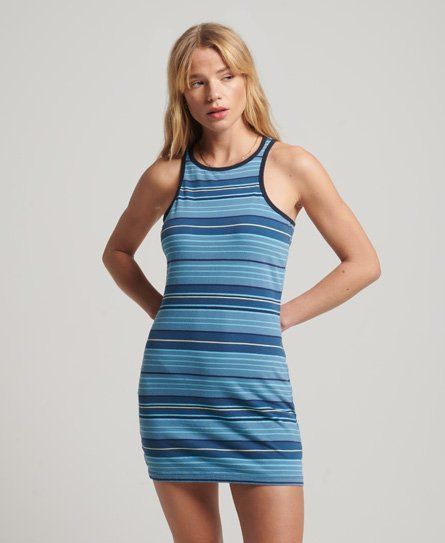 Women's Vintage Stripe Racer Dress Brown / Tonal Blue Stripe - Size: 16