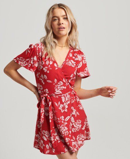 Women's Vintage Mini Wrap Dress Red / Floral Red - Size: 8
