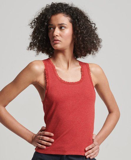 Women's Lace Trim Vest Top Red - Size: M/L