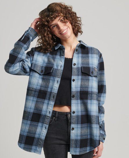 Women's Vintage Check Overshirt Blue / Workwear Blue Ombre - Size: 14