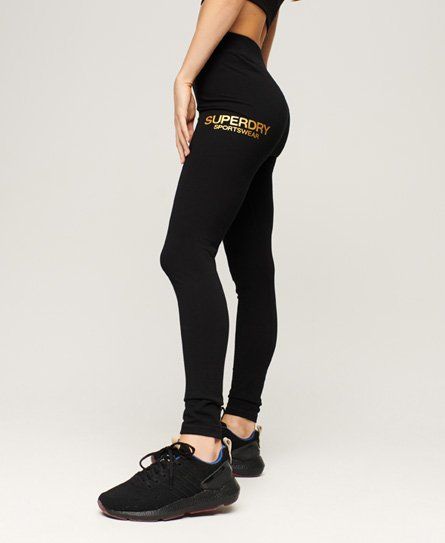 Women's Core Sport Leggings Black / Black/Metallic Gold - Size: 16