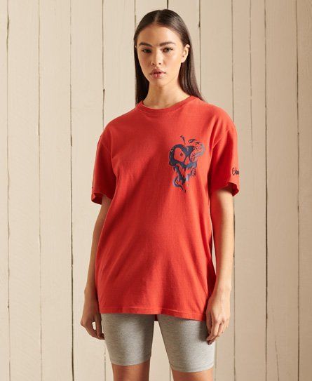 Women's Oversized Boho and Rock T-Shirt Red / Rhubarb - Size: S