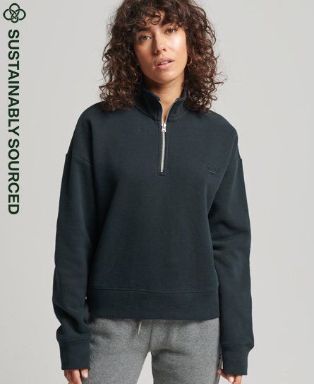 Women's Organic Cotton Vintage Logo Henley Sweatshirt Navy / Eclipse Navy - Size: 10