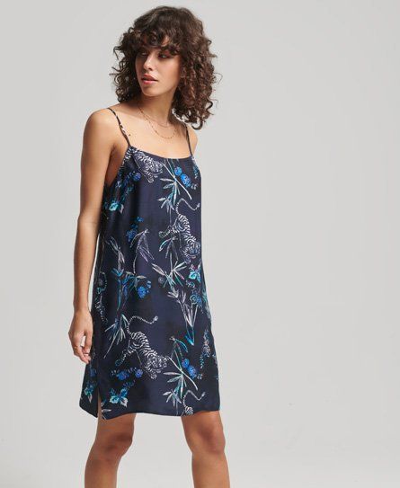 Women's Cupro Mini Slip Dress Navy / Grace Print - Size: 14