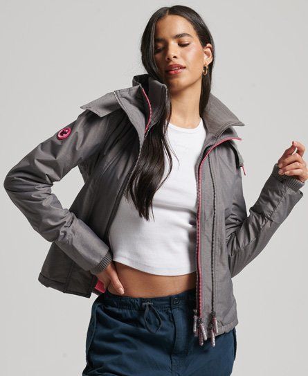 Women's Pop Zip Hooded Arctic SD-Windcheater Jacket Light Grey / Light Grey Marl/ Shocking Pink - Size: 10