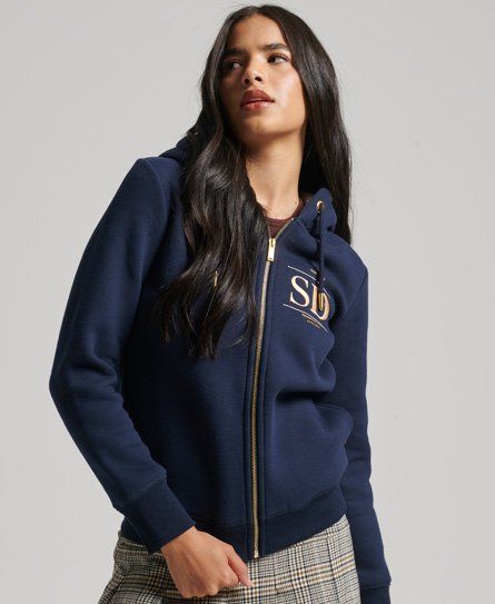 Women's Luxe Embroidered Logo Zip Up Hoodie Navy / Nautical Navy - Size: 8