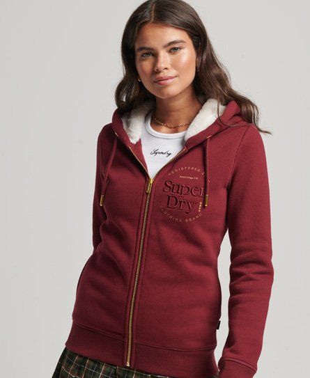 Women's Luxe Embroidered Logo Zip Up Hoodie Red / Deep Port - Size: 8