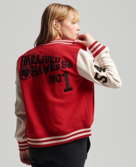 Women's Vintage Collegiate Baseball Jersey Bomber Jacket Red / Rebel Red - Size: 16