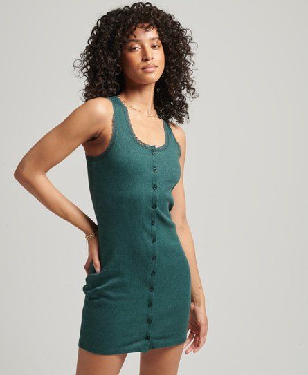Women's Vintage Button Through Lace Dress Green / Buck Green Marl - Size: 14