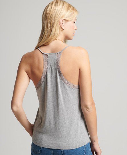 Women's Organic Cotton Lace Mix Cami Top Light Grey / Mid Marl - Size: 10