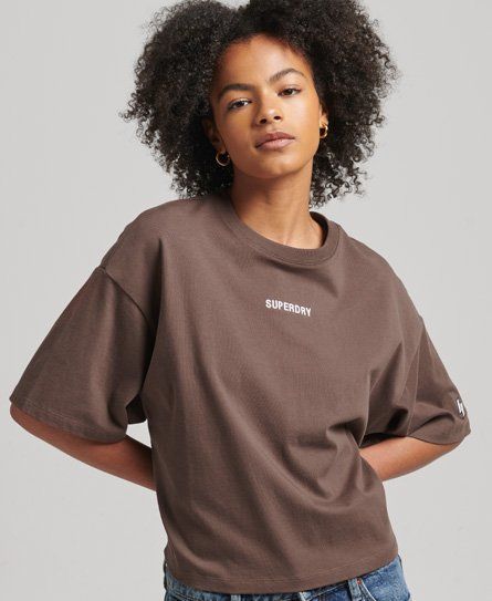 Women's Micro Logo Embroidered Boxy T-Shirt Brown / French Roast - Size: 8
