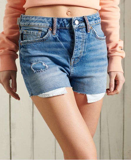Women's Skinny Hot Shorts Blue / Folk Embriodery - Size: 28