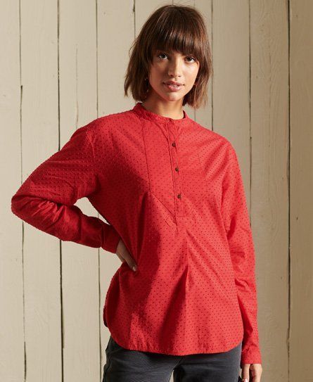 Women's Long Sleeve Grandad Collar Blouse Red / Campus Red - Size: 16