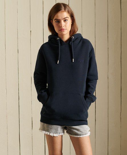 Women's Loose Fit Vintage Logo Embroidered Hoodie Navy / Eclipse Navy - Size: S