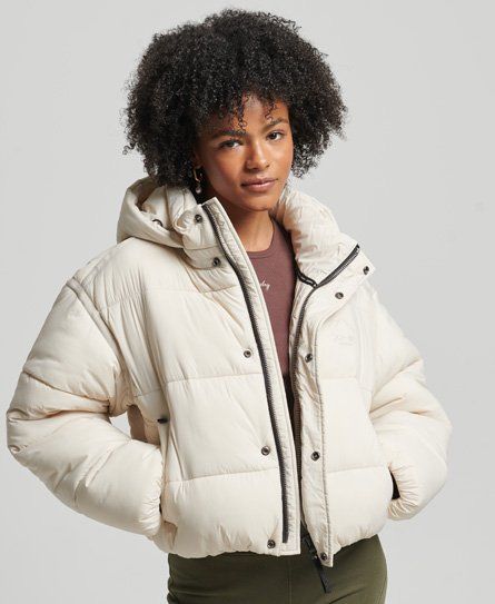 Women's Cropped Cocoon Puffer Jacket Cream / Rainy Day - Size: 8