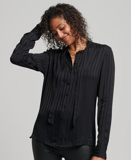 Women's Studios Long Sleeve Tie Neck Shirt Black - Size: 10