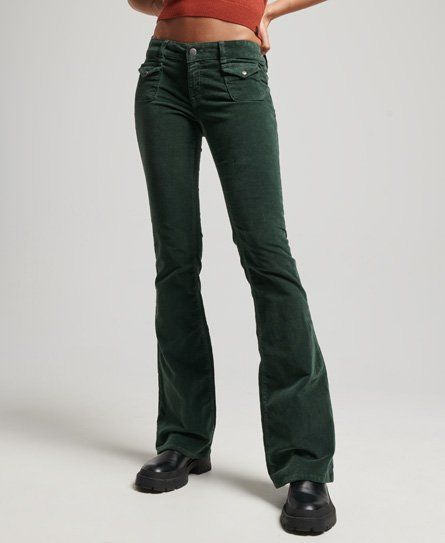 Women's Low Rise Velvet Flare Jeans Green / Deep Forest - Size: 34/32