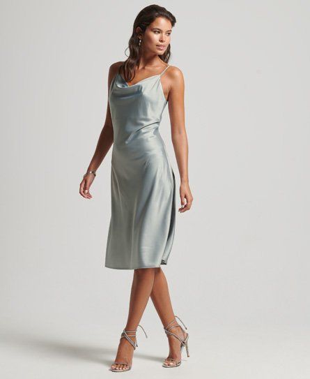 Women's Satin Cowl Slip Midi Dress Light Grey / Moonlight Grey - Size: 12