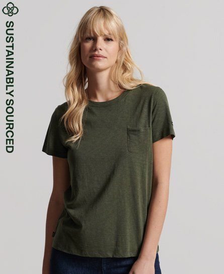 Women's Organic Cotton Studios Pocket T-Shirt Green / Dark Moss - Size: 12