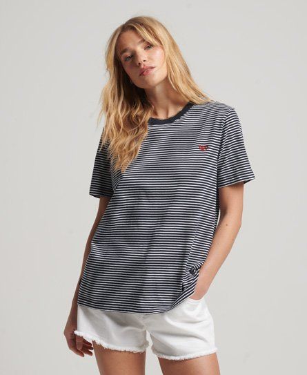Women's Vintage Logo Embroidered Stripe T-Shirt Navy / Navy/Rodeo White Stripe - Size: 8